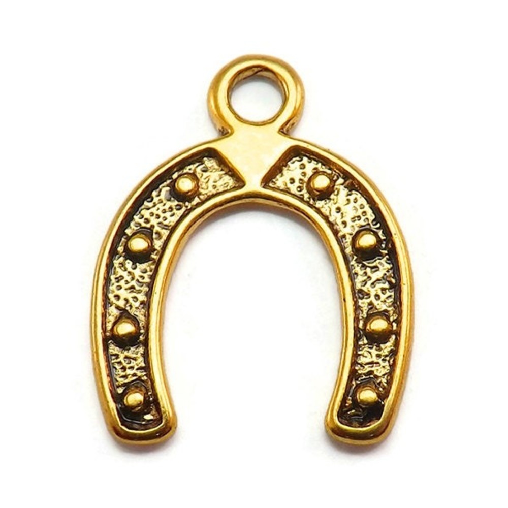 5pcs Horseshoe Charms gold tone horse‎ shoe equestrian, jewelry making supplies